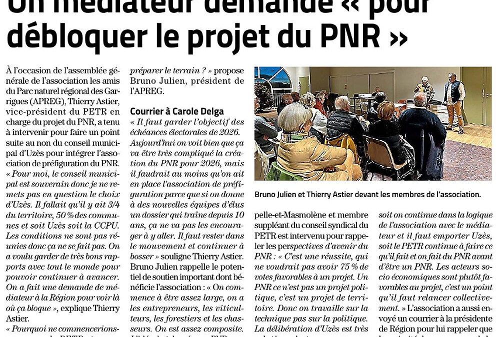 Un médiateur demandé « pour débloquer le projet du PNR »